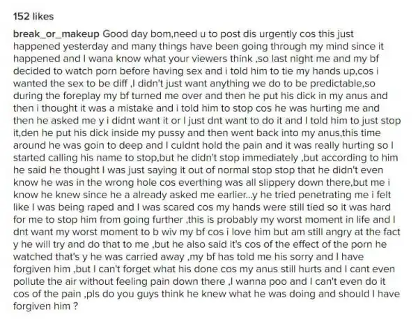 We Wanted to Have S*x, He Tied My Hands and This Happened During Peneration - Lady Opens Up